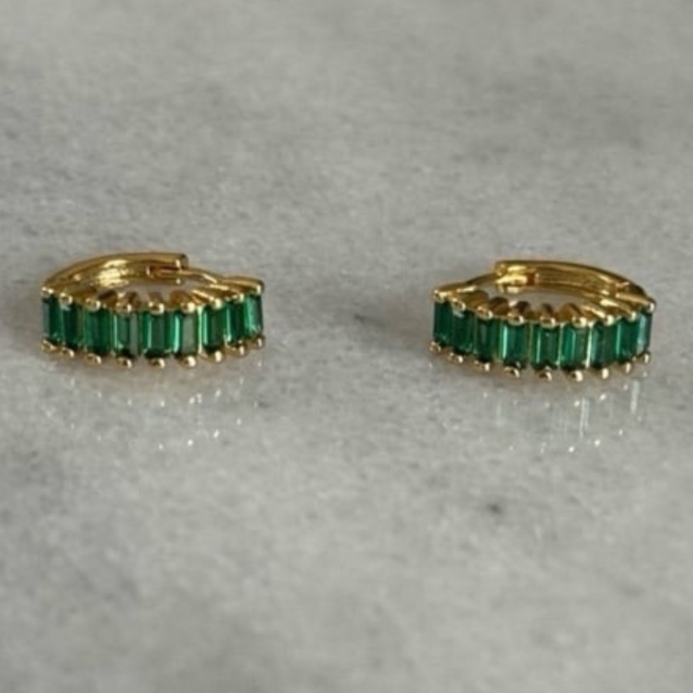 NEW STOCK Gold Thick Green Crystal Huggie Hoop Earrings